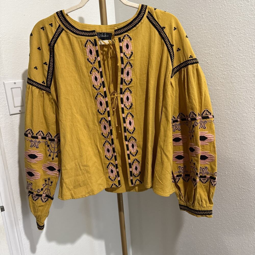 Anthropologie RD Koko Small‎ Embroidered Top Peasant Jacket Boho Puff Sleeves